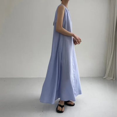 REALEFT Summer Women Maxi Dress 2024 New Solid Color Elegant Pockets Loose Waist Sleeveless Casual Summer Dresses Female