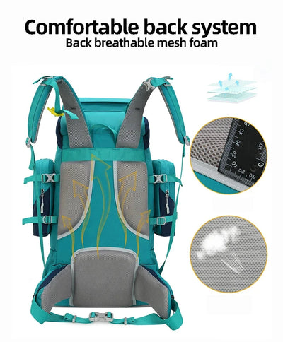 Outdoor Climbing Backpack with Rain Cover Hiking Camping Trekking Outing Bag Large Mountaineering Luggage Sports Rucksack