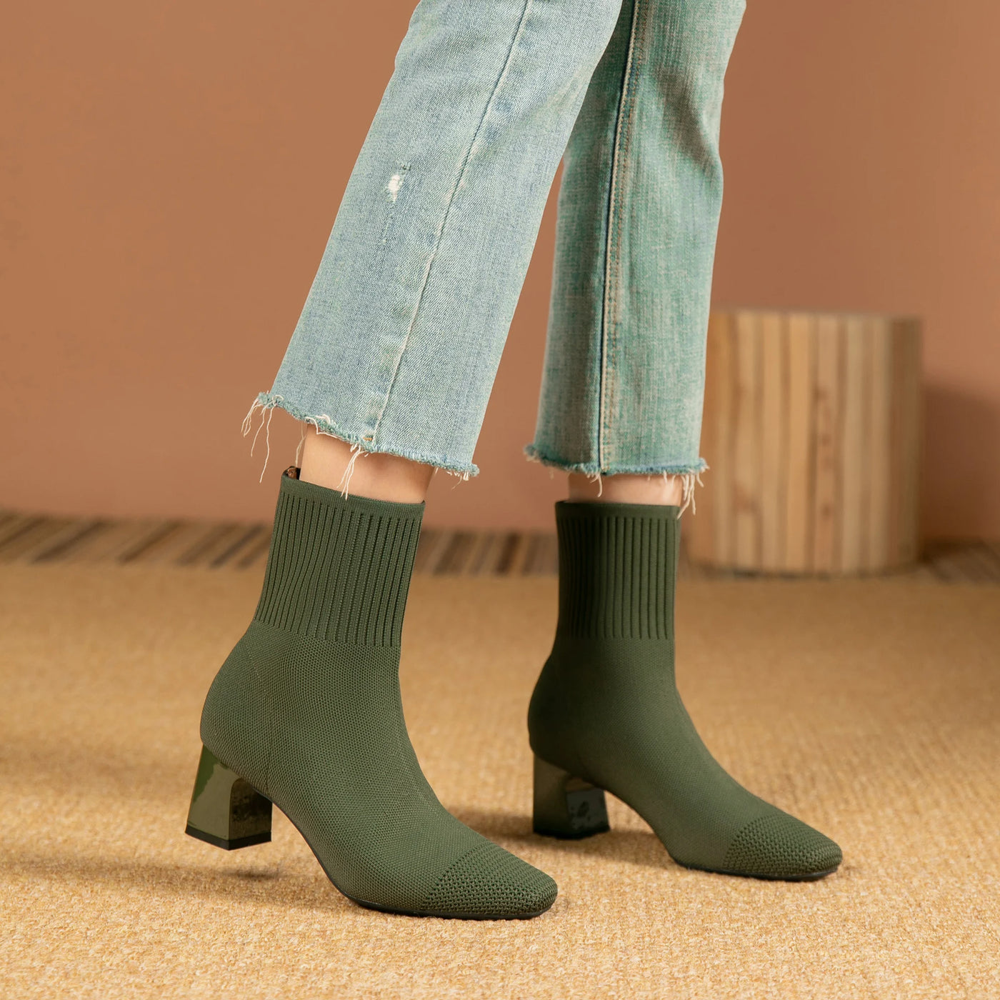 Women's Boots 2025 New Fashion Pointed Soft Knitted Casual Comfortable Shoes (heel height 4.5cm, )