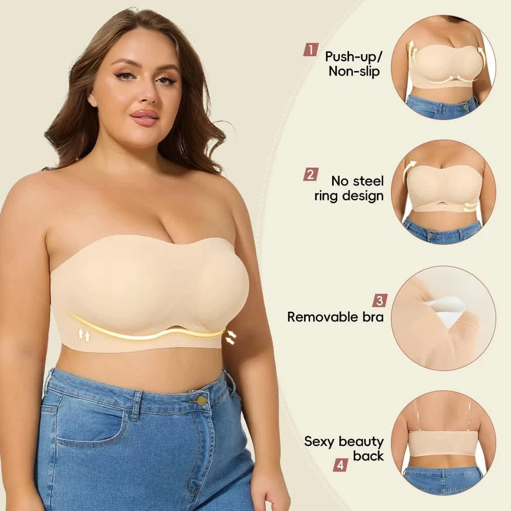 Strapless Bras for Women Lift Bra Wire-Free Anti-Slip Invisible Push Up Seamless Detachable Straps Bandeau