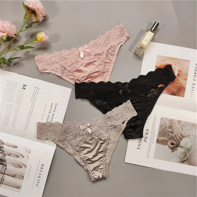 Women Yoga Low Waist Satin Underpants Lace Briefs Fitness Shorts Panties