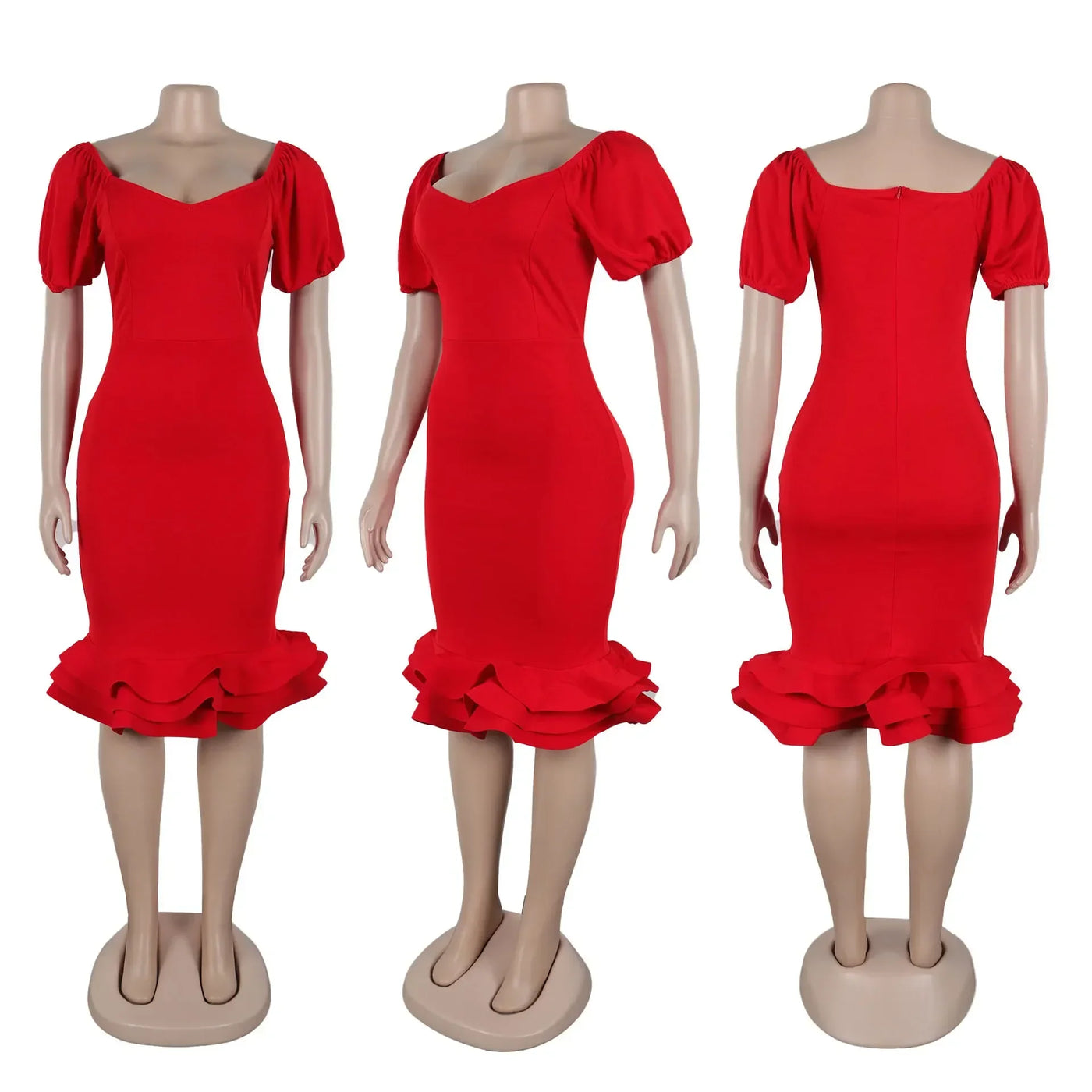 Elegant Party Dress for Women Ruffle Evening Dresses Lantern Short Sleeve Fishtail Tiered Wedding Dress Women