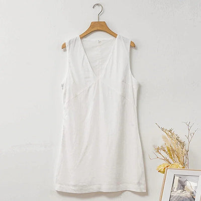 Women's Casual Linen Sleeveless Dress V-Neck Chic Elegant Cotton-Linen Blend Summer Fashion Sexy Chic New Arrival Vestidos