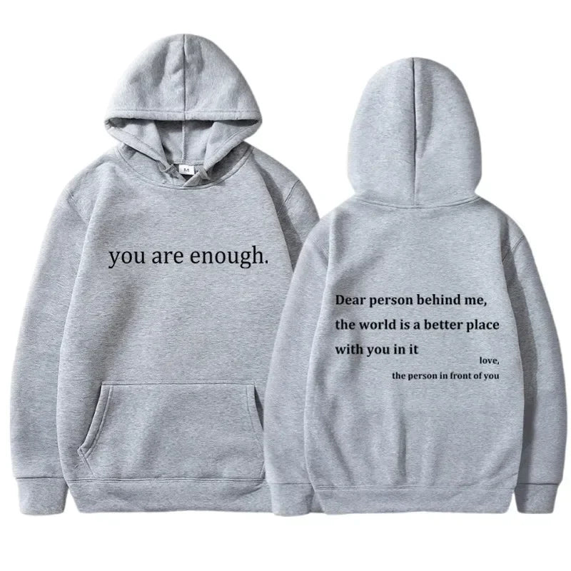 New YOU ARE ENOUGH Print Hoody Autumn Casual Sportswear Plus Fleece Elastic Tops Pullover Men's Hoodies Streetwear Sweatshirts