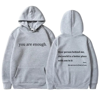New YOU ARE ENOUGH Print Hoody Autumn Casual Sportswear Plus Fleece Elastic Tops Pullover Men's Hoodies Streetwear Sweatshirts
