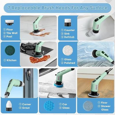 Electric Cleaning Brush, WirelessElectric Rotary Scrubber, 7 Brush Heads And AdjustableExtension Handle, Cleaning Tools