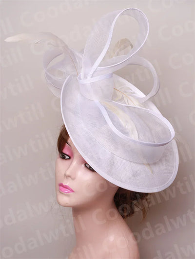 Royal Ascot Red Hair Fascinator Veils Hat Women Church Wedding Fascinaors Hat Headband Feather Derby Headpiece Ladies Chapeau
