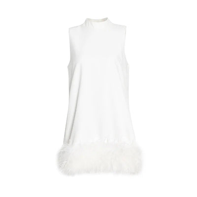 A-line Skirt 2025 Spring New Style Stand-up Collar Sleeveless Solid Color Feather Stitching Dress for Women