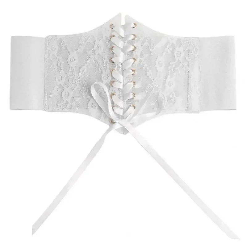 Fashion Women Waist Corset Flower Embroidery Elastic Waistband Black White Red Pink Wide Lace Slimming Body Belts Cummerbunds