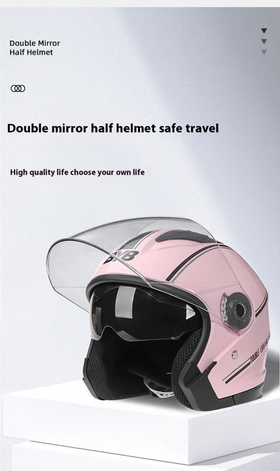 Motorcycle Equipments Open Face Helmet For Men Women Dual Lens Sun Visor Face Shield Top Lightweight Scooter Retro 3/4 Headwear