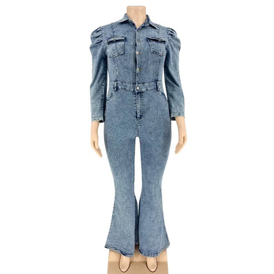 Full Length Overalls Women Jeans Bleached Washed Denim Mid Waist Jumpsuits Single Breasted Sashes Spliced Vintage Casual