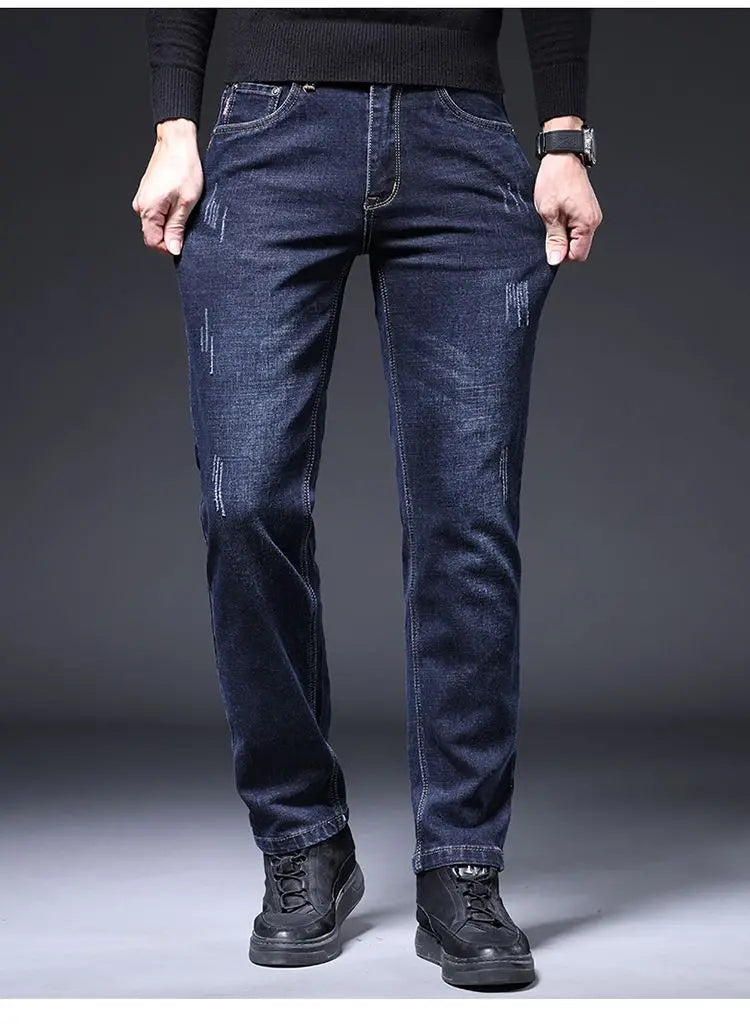 2025 New in Men's Stretch Jeans Straight Fit Denim Pants Male Formal Classic Blue Business Casual Regular Autumn Cowboy Trouser