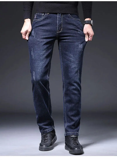 2025 New in Men's Stretch Jeans Straight Fit Denim Pants Male Formal Classic Blue Business Casual Regular Autumn Cowboy Trouser