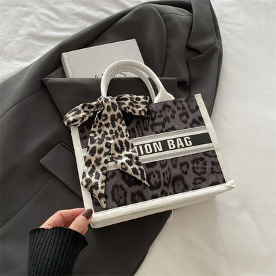 Fashion Leopard Print Top-handle Bags For Women, Bow Ribbon Decoration Designer Handbags Ladies Casual Tote