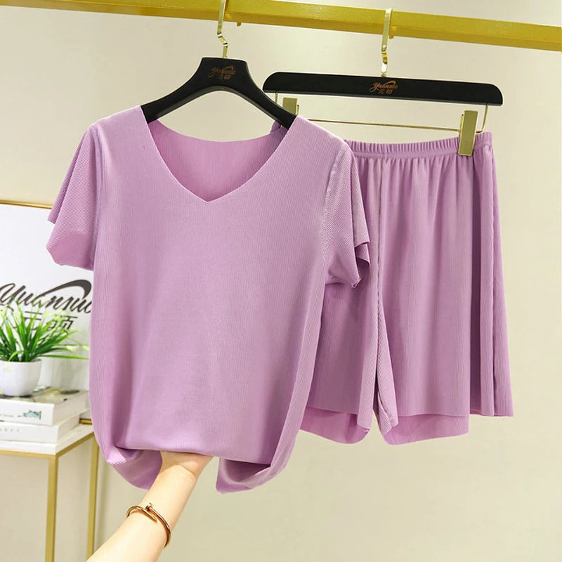 Female Home Clothes 2 Pieces Set Lady Home Suit Summer Women Lounge Wear Autumn Loose Homewear Suit for Women Pajamas Pants Set