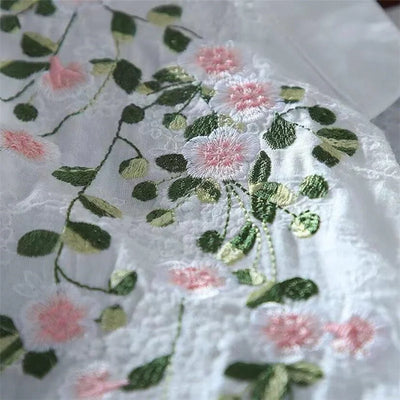 Literary Cotton Shirts For Women Embroidery Flowers Woman Blouses V-neck Half Sleeve Lace Blouses Summer Thin Top Female Shirt