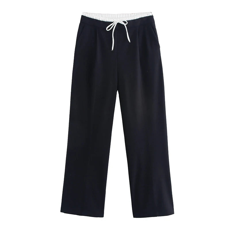 Wide Leg Pants For Women Straight Autumn Coffee Tie Up Casual Trousers Women Gray Loose Pants Ladies Black Trousers Office