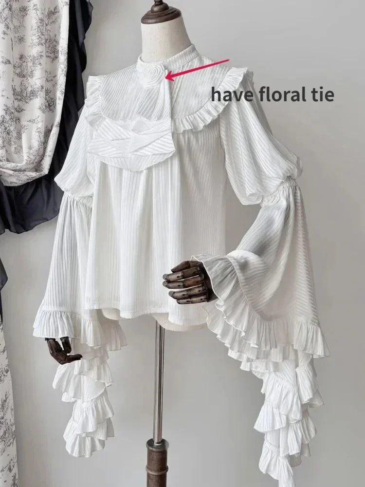 Japanese Y2k Lolita Blouse Women Ruffle Sleeve Harajuku Tops Sweet Gothic Aesthetic Vintage Cosplay Shirts Blusas Mujer De Moda