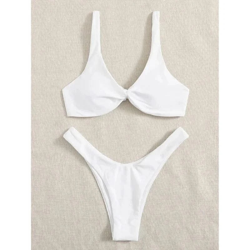 OIINAA Bathing Suit Women Solid Sexy Swimsuit Bow Tie Drawstring Lace Up Summer Bikini Set Two-pieces Beachwear Thong Biquinis