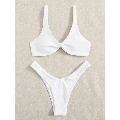 OIINAA Bathing Suit Women Solid Sexy Swimsuit Bow Tie Drawstring Lace Up Summer Bikini Set Two-pieces Beachwear Thong Biquinis