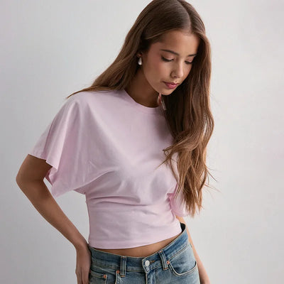 Women's cotton t-shirt summer 2025 baggy crop top French style elegant blouses Sense of design Short sleeve tee casual y25tp031