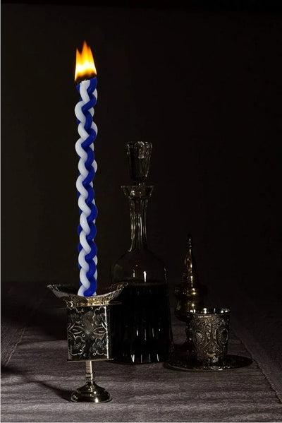 1PACK White and Blue Braided Candle Havdalah Candle Lighting Shabbat Candles Handcrafted Candles Judaica Gift