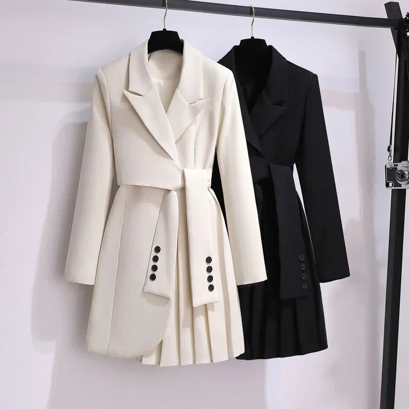 Blazer Women 2025 Spring New Fashion Women Clothing Suit Skirt Jacket Belt Waist Slim Suit Women Blazer Long Coat Black Blazers