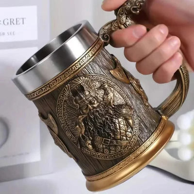 Coffee Beer Mugs Viking Retro 3D Personalized Stainless Steel Mug Big Capacity Water Cups Simulation Wooden Juice Cup Home Items