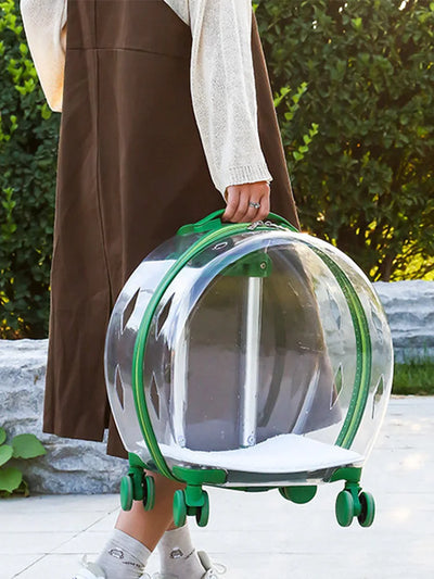 Clear Panoramic Pet Carrier Trolley Bag, Approved Portable Cat Dog Carrier for Small Medium Pets