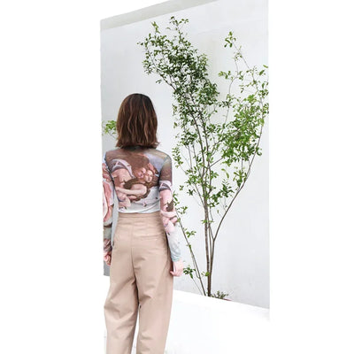 Yuerwang Women T Shirts tee tops Mesh top mesh shirts Print long sleeve 2022 Vintage Spring Summer Women T shirts designer