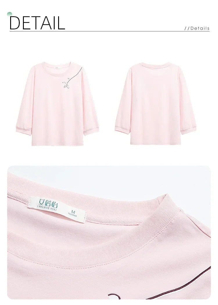 I BELIEVE YOU T-shirts for Women 2024 Autumn New Graphic Gentle Embroidery Three Quarter Sleeve Chic Base Clothing 2243015764