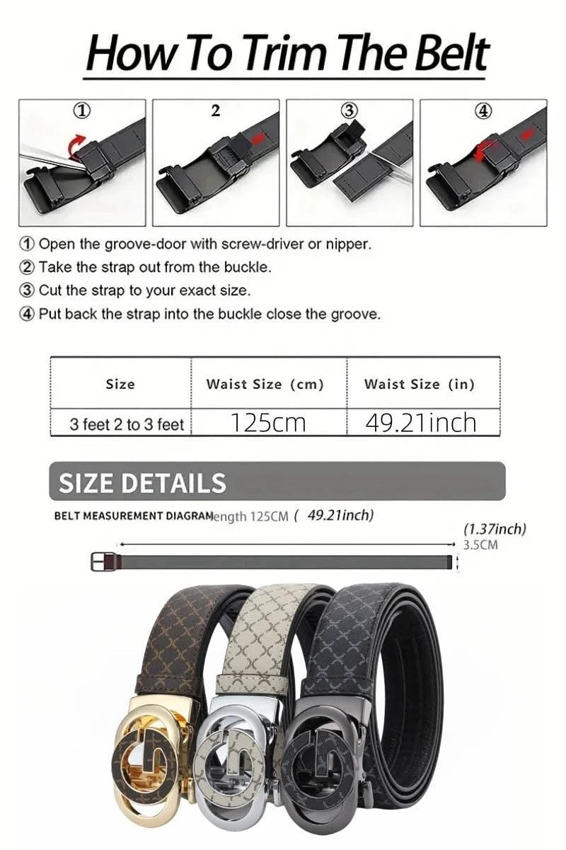 Men's Genuine Leather Belt With Automatic "G" Buckle - Fashionable Business Casual Style