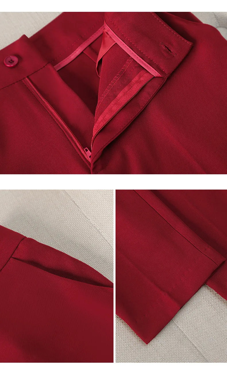 High Quality Suit Office Casual Two Piece Set Spring Autumn Women Double Breasted Blazers+Straight Zipper Trousers Women Outfit