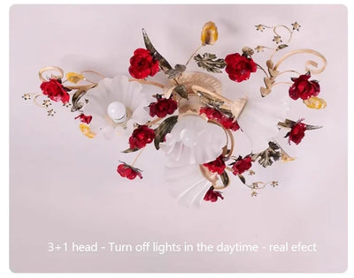 Home Decor Pastoral Retro LED Ceiling Lamp Warm Romantic Flower Chandeliers Fixtures for Living Room Bedroom Lighting Luminaire