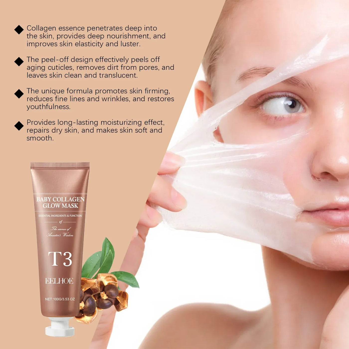 Collagen Tearing Mask for Tender Skin Deep Moisturizing Nourishing Skin Rejevenation Oil Control Overnight Peel off Facial Mask