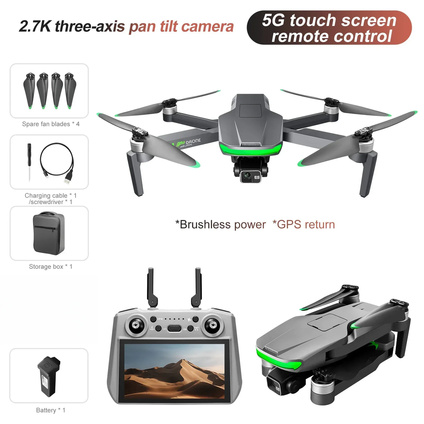 S155 GPS Drone Professional HD Camera 7.2-inch Touch Screen 3-Axis Gimbal EIS Relay Aircraft Laser Obstacle Avoidance Dron Toy