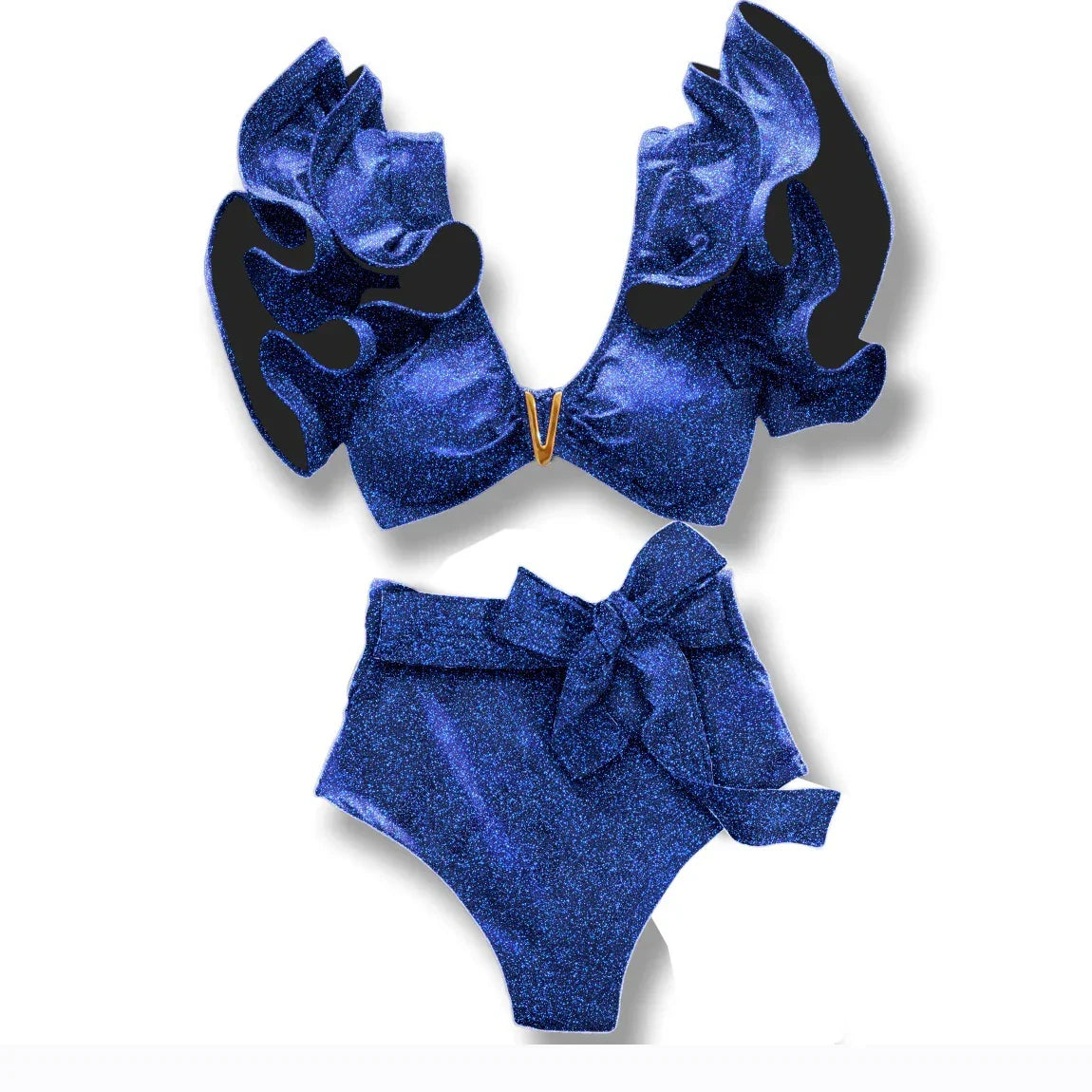 Swimwear High Waist Bikinis with Belt V Neck Shirring Swimsuit Women Ruffle Bathing Suit y2k Drawstring Beachwear