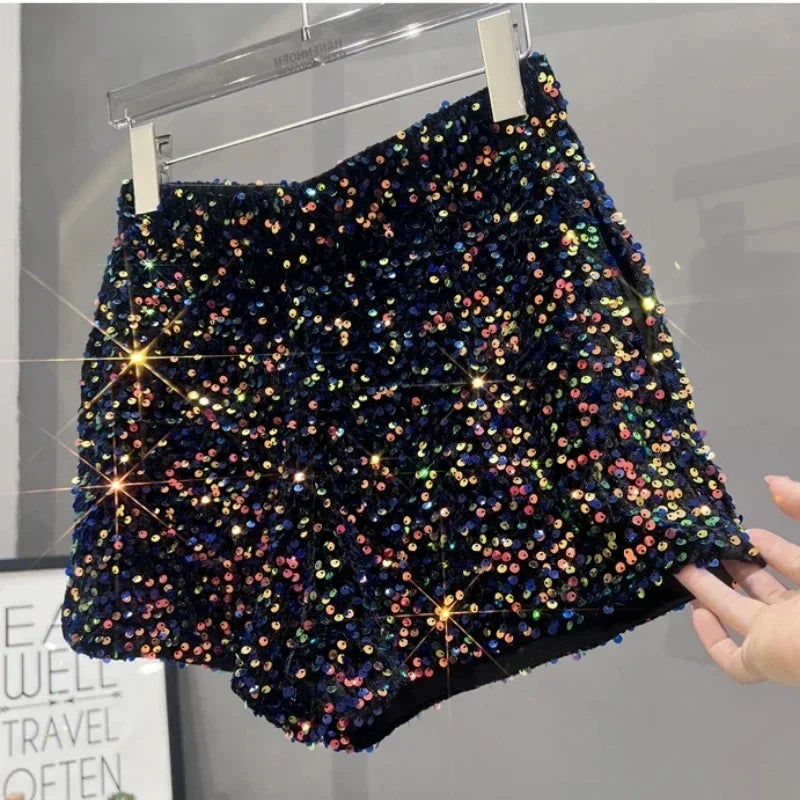 Hot Girl Y2k European and American Style Sequined Shorts Slim Fit Suede Embroidered Sequined Casual Hot Pants for Women