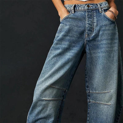 Midiross High Stretch Mid-Rise Barrel Jeans Fashion wide Leg Shape Women Casual Baggy Mid Waist Denim Jeans