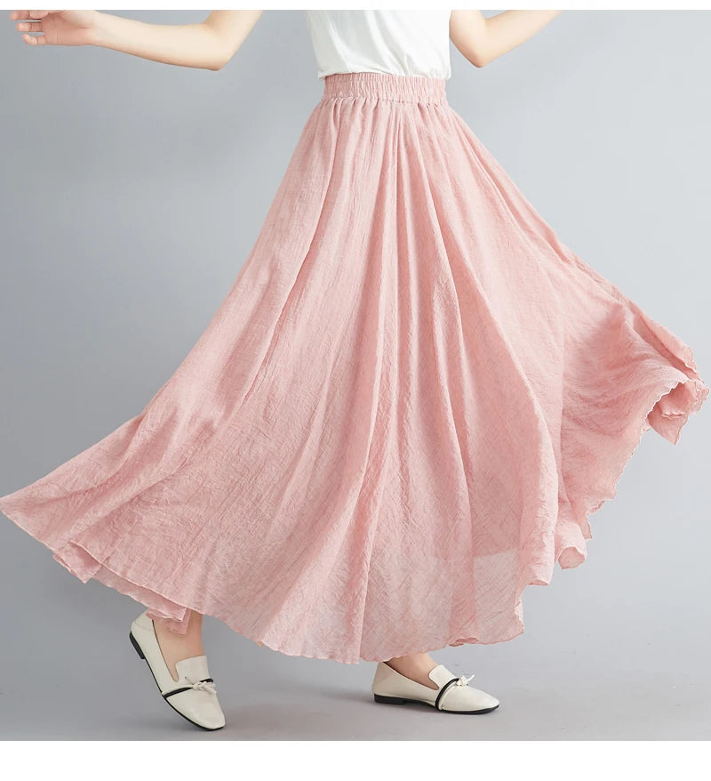 Fashion Cotton Linen Clothes Women Skirts Maxi Y2k Elegant Beach Saia Ropa Mujer Casual Vestido Boho Long Skirt Faldas Harajuku