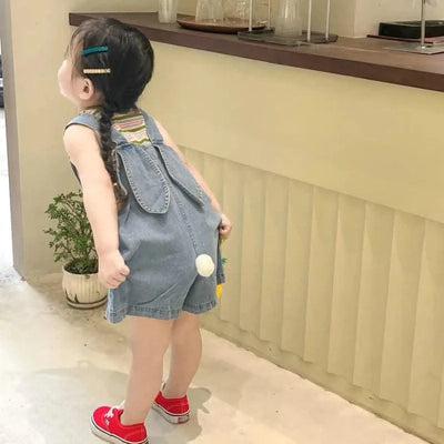 Kids Summer Clothes Toddler Girls Cute Outfits Striped Vest + Denim Straps Baby Girls Suits Children's Clothing