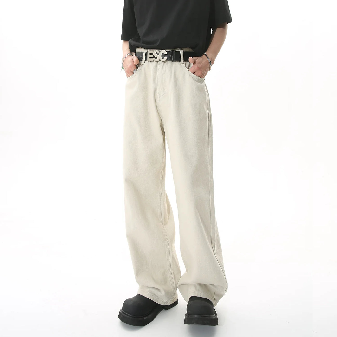 Men Streetwear Korean Loose Straight Denim Pants New Mens Trousers Baggy Beige Jeans Men Fashion Casual Oversized Wide Leg Jeans