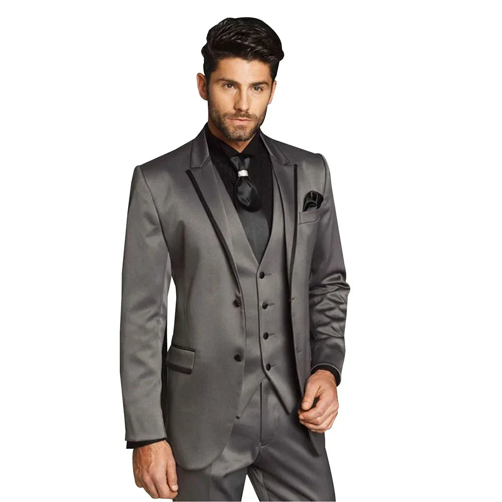Men's Blazer Peak Lapel Two Buttons for Business Office Coat +vest+pants  tuxedos men suits wedding prom suits