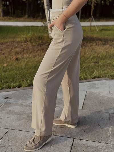 Wide Leg Pants For Women Straight Autumn Coffee Tie Up Casual Trousers Women Gray Loose Pants Ladies Black Trousers Office