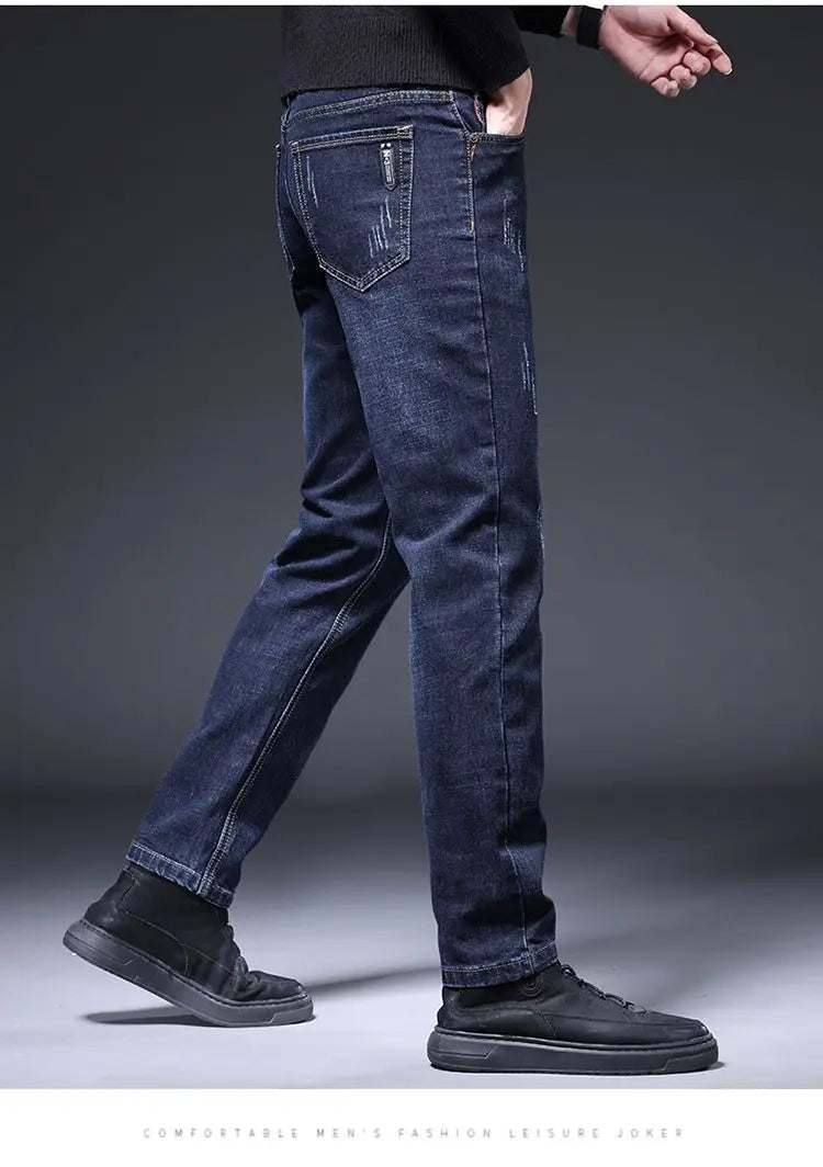 2025 New in Men's Stretch Jeans Straight Fit Denim Pants Male Formal Classic Blue Business Casual Regular Autumn Cowboy Trouser