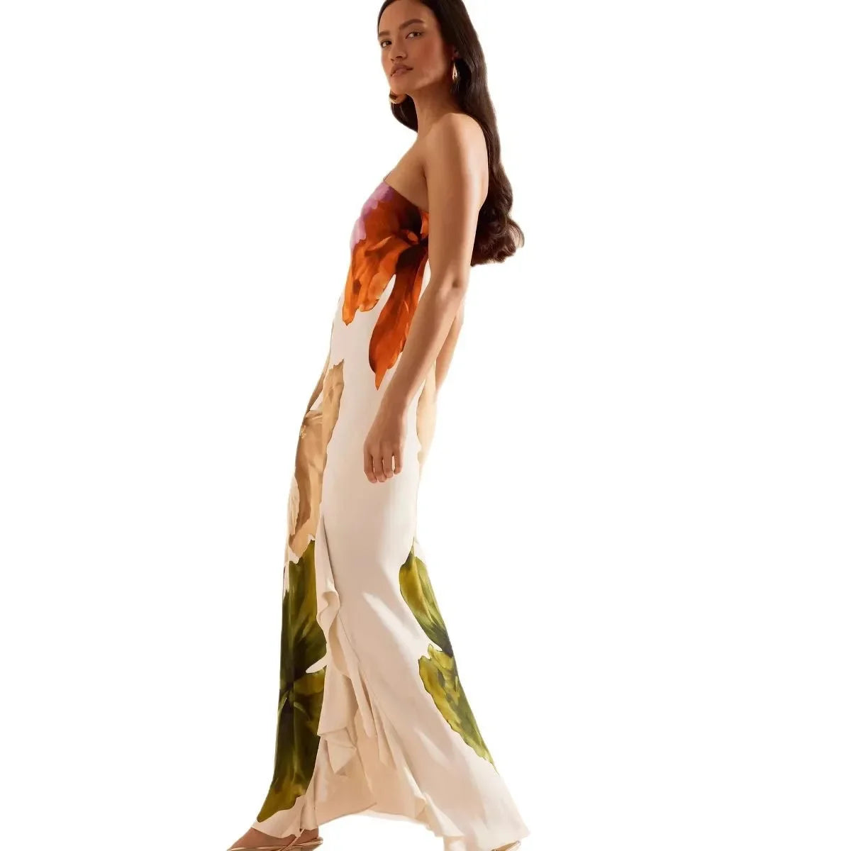 Women's Dress 2025 New Summer Floral Print One-shoulder Elegant Party Evening Maxi Dresses Fashion Vacation Beach Dress