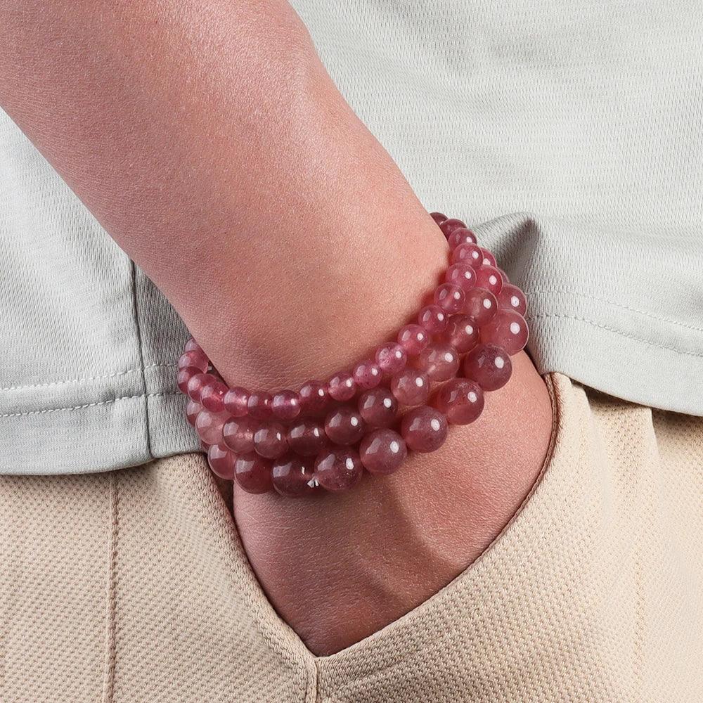 OAIITE Strawberry Crystal Quartz Bracelet Natural Stone Bead Bracelet Women Yoga Meditation Jewelry Beautiful Bracelet Gift