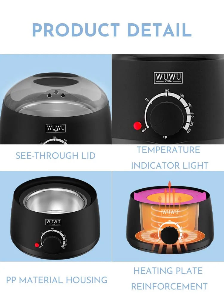 Waxing Kit UK Plug(11 items) WUWUVISTA Hair Removal Wax Kit Wax Melt Warmer Waxing Beads Face/Brazilian/Full Body/Bikini