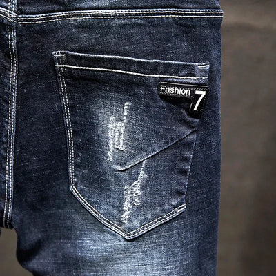 2025 New Ripped Jeans Men Slim-fit Denim Pants Cotton Korean Style Fashion Elasticity Versatile Blue Black Men's Clothing - Elanique