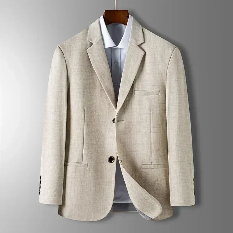 Spring Autumn Men's Blazer Luxury Plaid Jacquard Casual Suit Jacket Gray Blue Beige Loose Male Coat Costume Homme